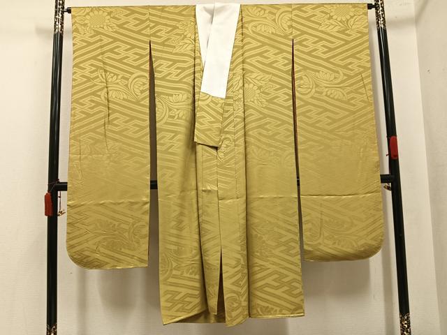 平和屋着物●振袖用長襦袢　袷　草花地紋　桑染色　正絹　逸品　AABK5216ph