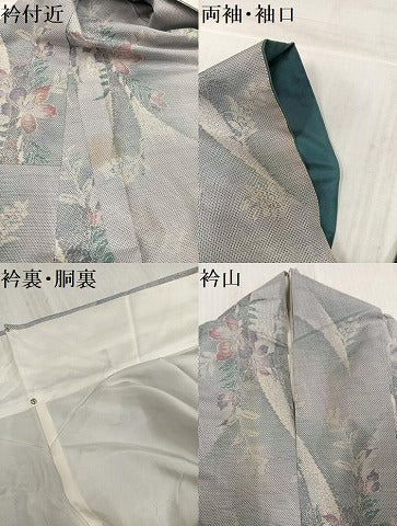 平和屋着物●本場大島紬　白大島　9マルキ　草花文　正絹　逸品　AABK5217ph