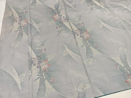 平和屋着物●本場大島紬　白大島　9マルキ　草花文　正絹　逸品　AABK5217ph