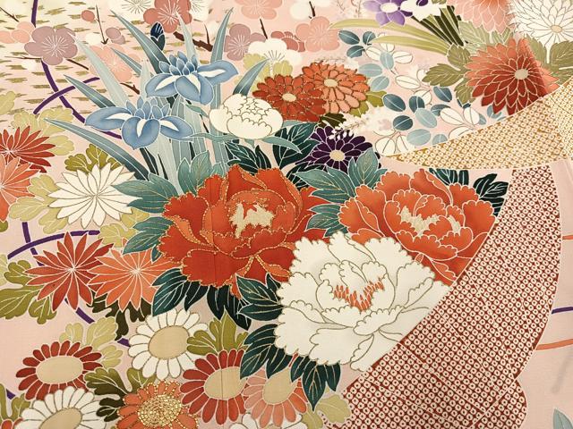 平和屋着物●創業460年・千總　訪問着　駒刺繍　草花文　暈し染め　金彩　松坂屋扱い　正絹　逸品　AABK5221ph