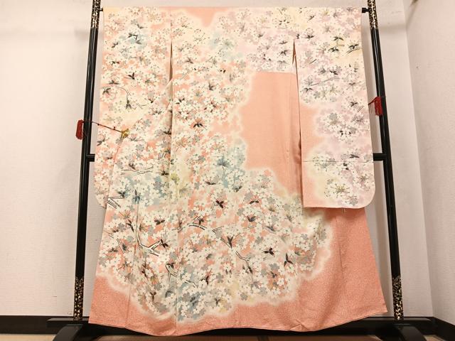 平和屋着物●希少　人間国宝・羽田登喜男　振袖　枝桜　たたき染め　正絹　逸品　AABK5223ph