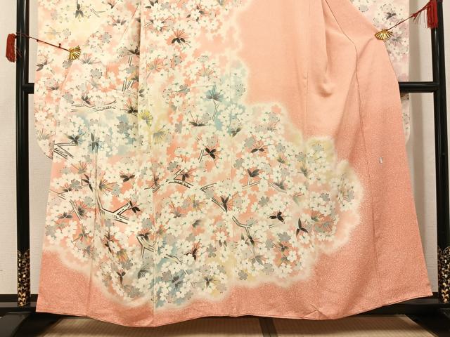 平和屋着物●希少　人間国宝・羽田登喜男　振袖　枝桜　たたき染め　正絹　逸品　AABK5223ph