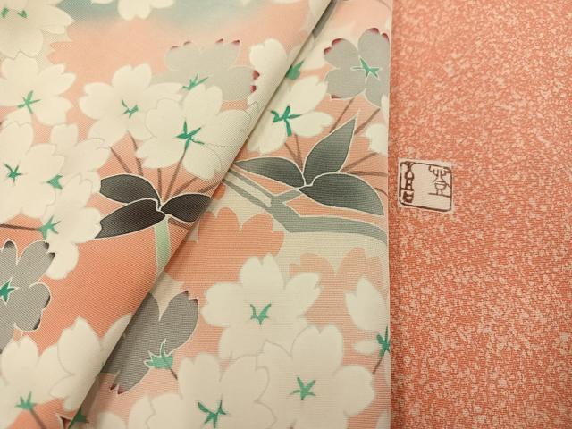 平和屋着物●希少　人間国宝・羽田登喜男　振袖　枝桜　たたき染め　正絹　逸品　AABK5223ph