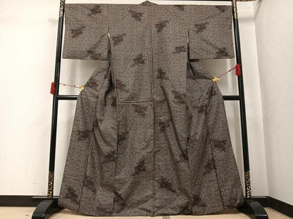 平和屋着物●本場大島紬　9マルキ　檜扇花文　正絹　逸品　AABK5224ph