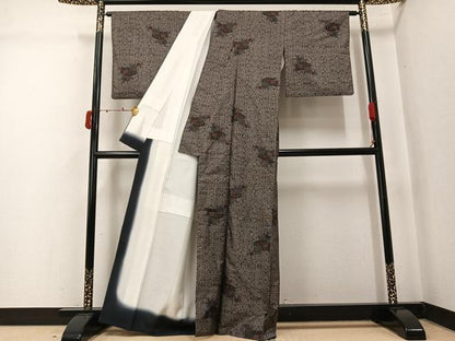 平和屋着物●本場大島紬　9マルキ　檜扇花文　正絹　逸品　AABK5224ph