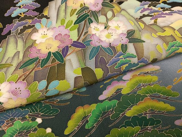 平和屋着物●豪華黒留袖　友禅　作家物　草花文　暈し染め　正絹　逸品　AABK5228ph