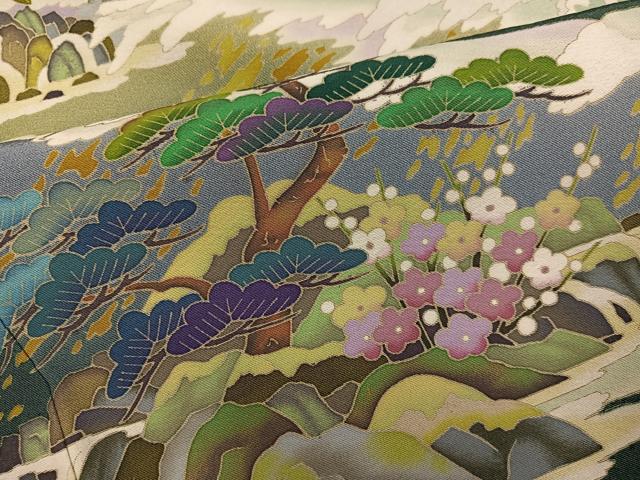 平和屋着物●豪華黒留袖　友禅　作家物　草花文　暈し染め　正絹　逸品　AABK5228ph