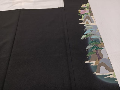 平和屋着物●豪華黒留袖　友禅　作家物　草花文　暈し染め　正絹　逸品　AABK5228ph