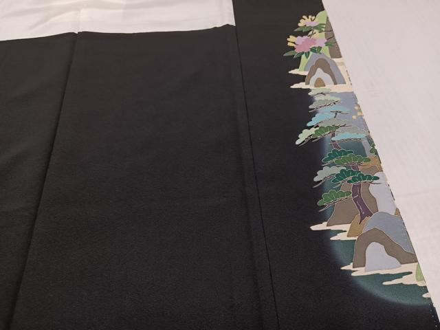 平和屋着物●豪華黒留袖　友禅　作家物　草花文　暈し染め　正絹　逸品　AABK5228ph