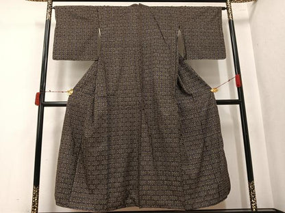 平和屋着物●本場大島紬　龍郷絣　秋名バラ　正絹　逸品　AABK5229ph