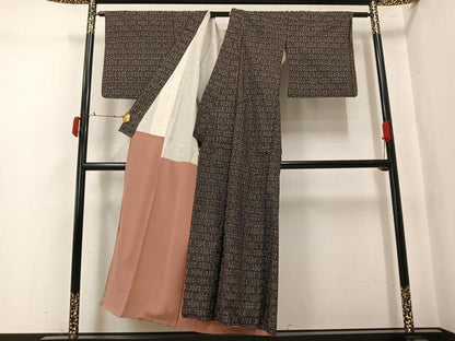 平和屋着物●本場大島紬　龍郷絣　秋名バラ　正絹　逸品　AABK5229ph