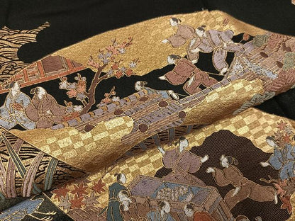 平和屋着物●豪華黒留袖　作家物　呉県刺繍　扇人物花鳥文　金彩　正絹　逸品　AABK5230ph