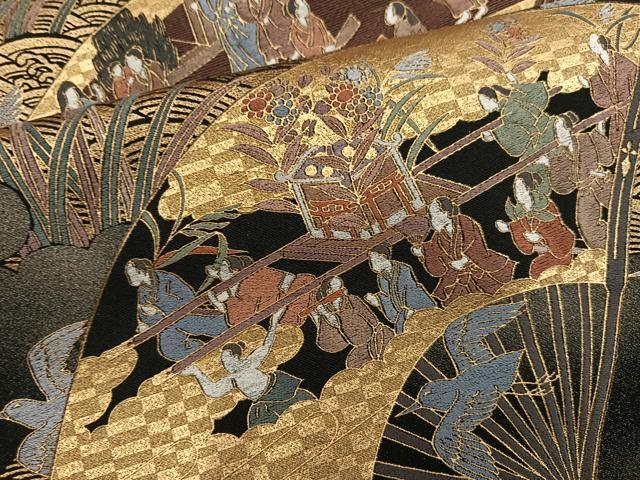 平和屋着物●豪華黒留袖　作家物　呉県刺繍　扇人物花鳥文　金彩　正絹　逸品　AABK5230ph