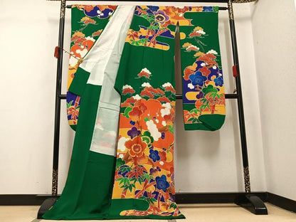 平和屋着物●豪華振袖　駒刺繍　松竹梅　鬼しぼ縮緬　正絹　逸品　AABK5231ph