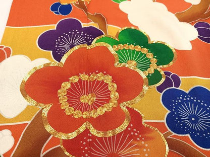 平和屋着物●豪華振袖　駒刺繍　松竹梅　鬼しぼ縮緬　正絹　逸品　AABK5231ph