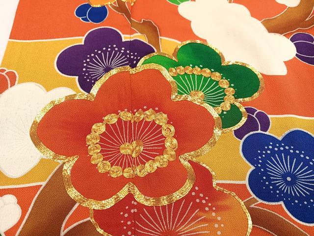 平和屋着物●豪華振袖　駒刺繍　松竹梅　鬼しぼ縮緬　正絹　逸品　AABK5231ph