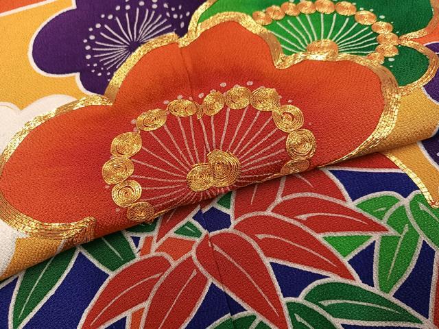 平和屋着物●豪華振袖　駒刺繍　松竹梅　鬼しぼ縮緬　正絹　逸品　AABK5231ph