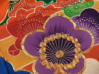 平和屋着物●豪華振袖　駒刺繍　松竹梅　鬼しぼ縮緬　正絹　逸品　AABK5231ph