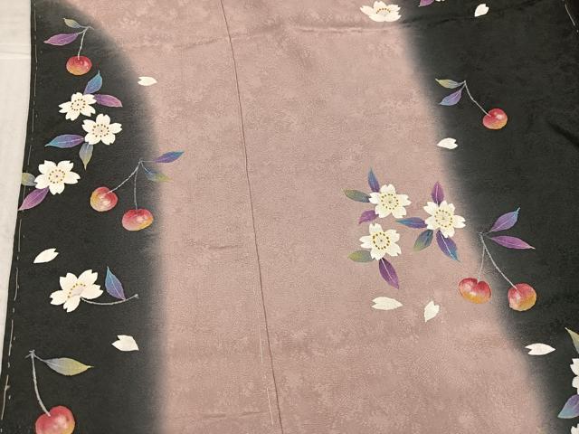 平和屋着物●豪華振袖　桜　さくらんぼ　丹後ちりめん　仮絵羽　正絹　逸品　未使用　AABK5236ph