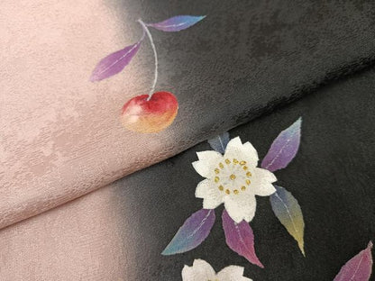 平和屋着物●豪華振袖　桜　さくらんぼ　丹後ちりめん　仮絵羽　正絹　逸品　未使用　AABK5236ph