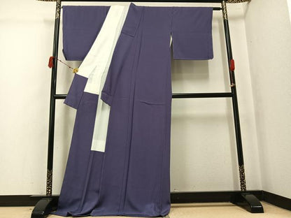 平和屋着物●上質な色無地　紫鼠色　ロング丈　正絹　逸品　AABK5242ph
