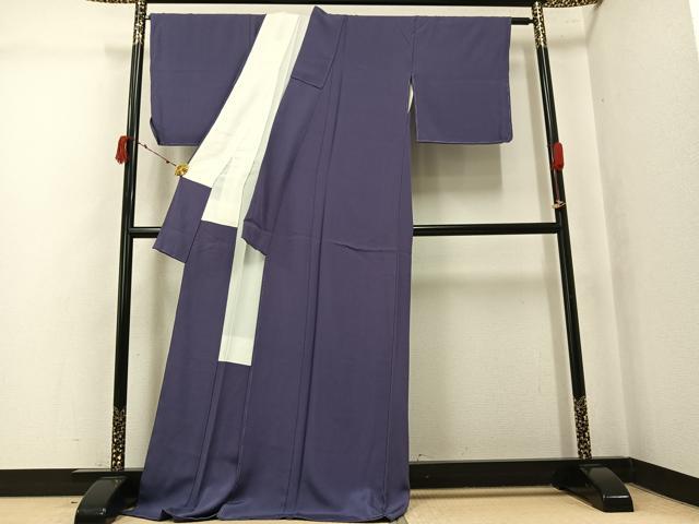 平和屋着物●上質な色無地　紫鼠色　ロング丈　正絹　逸品　AABK5242ph