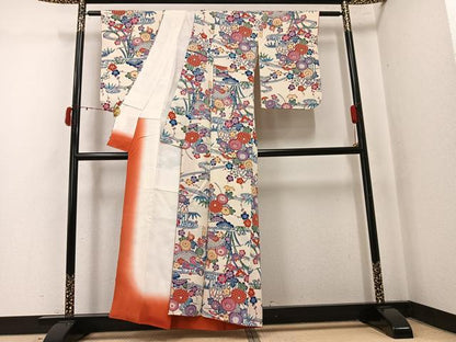 平和屋着物●上質な小紋　紅型　鴛鴦籬花文　鬼しぼ縮緬　正絹　逸品　AABK5244ph
