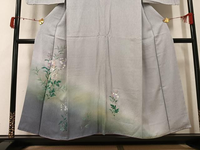 平和屋着物●訪問着　手描き　草花文　暈し染め　正絹　逸品　未使用　AABK5245ph