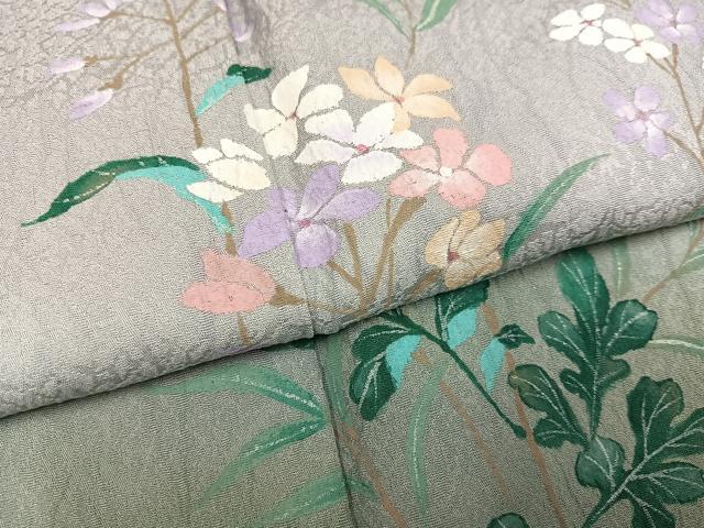 平和屋着物●訪問着　手描き　草花文　暈し染め　正絹　逸品　未使用　AABK5245ph