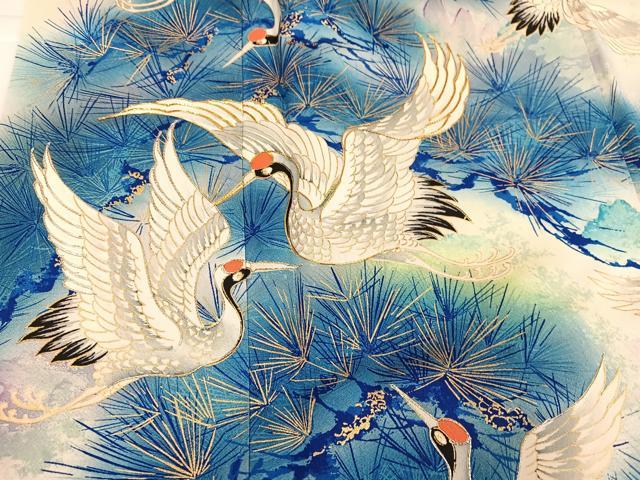 平和屋着物●豪華振袖　駒刺繍　群鶴松文　暈し染め　金彩　正絹　逸品　AABK5247ph