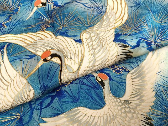 平和屋着物●豪華振袖　駒刺繍　群鶴松文　暈し染め　金彩　正絹　逸品　AABK5247ph
