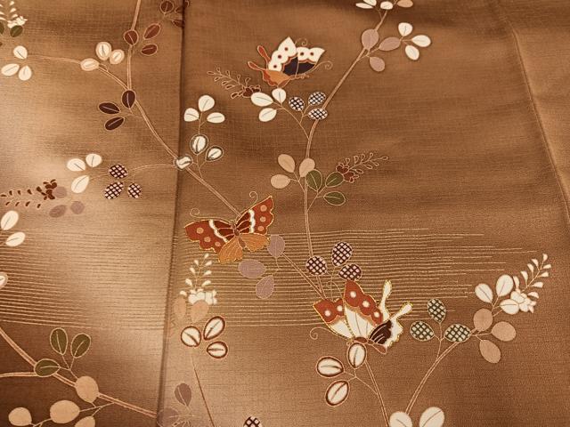 平和屋着物●訪問着　駒刺繍　花蝶文　暈し染め　金彩　正絹　逸品　AABK5248ph