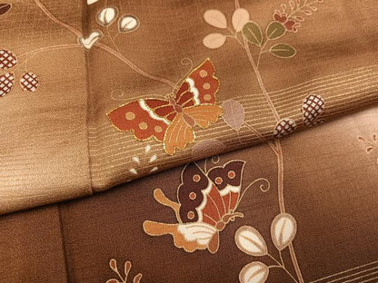 平和屋着物●訪問着　駒刺繍　花蝶文　暈し染め　金彩　正絹　逸品　AABK5248ph