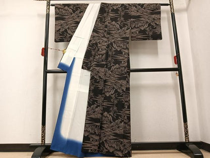 平和屋着物●本場大島紬　9マルキ　風景樹林文　正絹　逸品　AABK5249ph