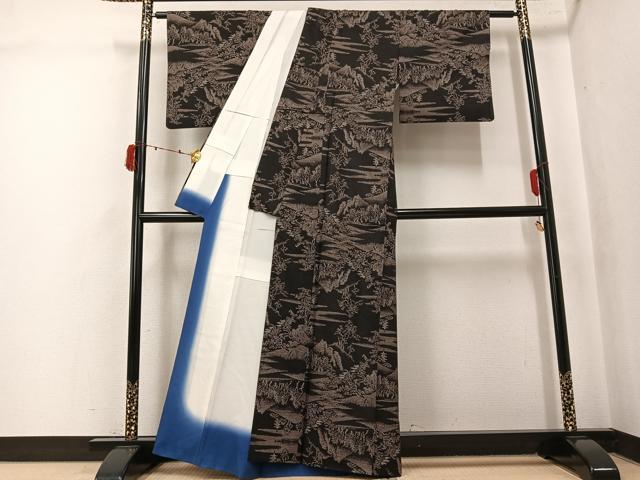 平和屋着物●本場大島紬　9マルキ　風景樹林文　正絹　逸品　AABK5249ph