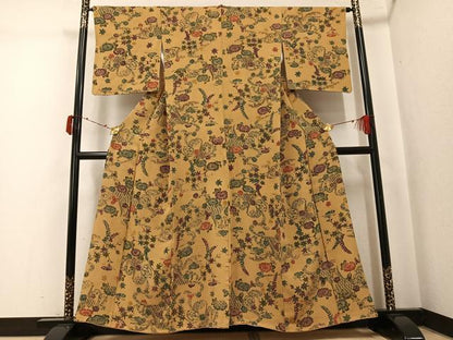 平和屋着物●上質な小紋　型染め　流水草花文　正絹　逸品　AABK5252ph