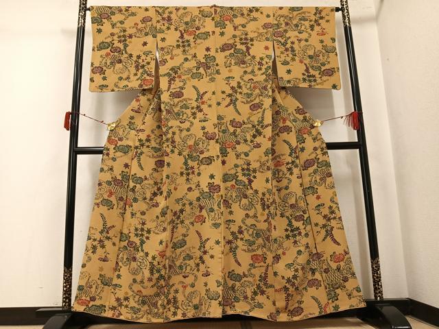 平和屋着物●上質な小紋　型染め　流水草花文　正絹　逸品　AABK5252ph