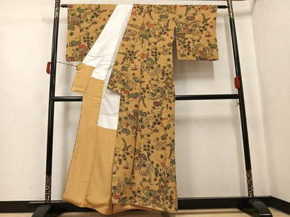 平和屋着物●上質な小紋　型染め　流水草花文　正絹　逸品　AABK5252ph