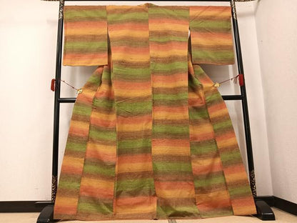 平和屋着物●上質な紬　横段文　正絹　逸品　AABK5253ph
