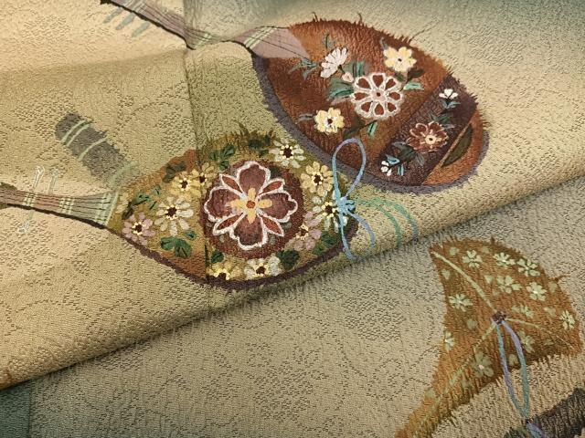平和屋着物●訪問着　手描き　楽器花文　暈し染め　正絹　逸品　AABK5254ph