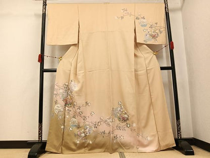 平和屋着物●訪問着　友禅　駒刺繍　雪輪花文　暈し染め　金彩　正絹　逸品　AABK5255ph