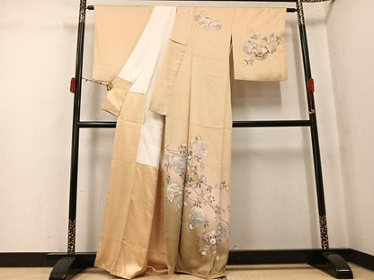 平和屋着物●訪問着　友禅　駒刺繍　雪輪花文　暈し染め　金彩　正絹　逸品　AABK5255ph