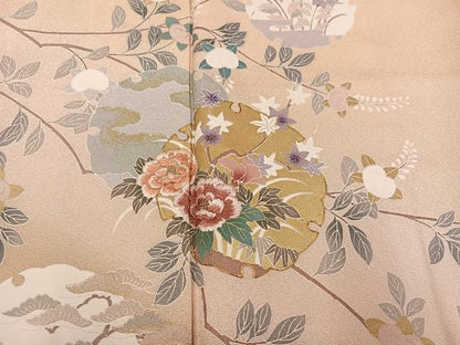 平和屋着物●訪問着　友禅　駒刺繍　雪輪花文　暈し染め　金彩　正絹　逸品　AABK5255ph