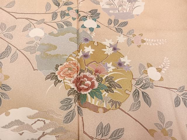 平和屋着物●訪問着　友禅　駒刺繍　雪輪花文　暈し染め　金彩　正絹　逸品　AABK5255ph