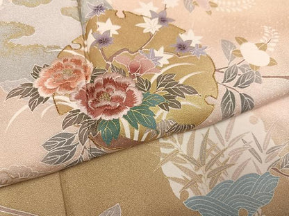 平和屋着物●訪問着　友禅　駒刺繍　雪輪花文　暈し染め　金彩　正絹　逸品　AABK5255ph