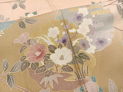 平和屋着物●訪問着　友禅　駒刺繍　雪輪花文　暈し染め　金彩　正絹　逸品　AABK5255ph