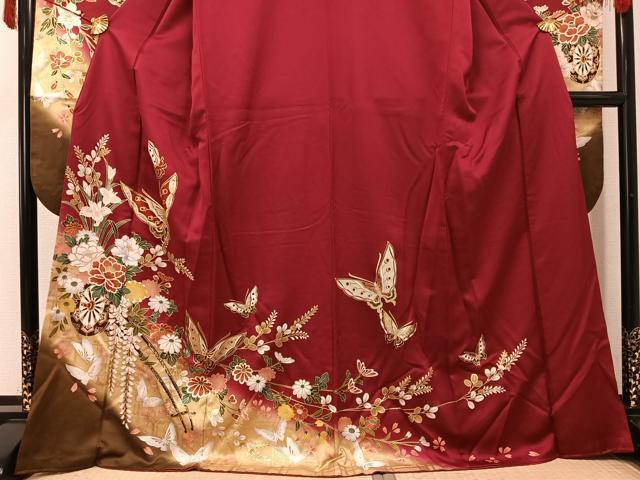 平和屋着物●豪華振袖　駒刺繍　花蝶文　暈し染め　金彩　正絹　逸品　AABK5256ph