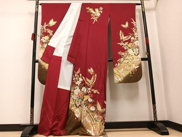 平和屋着物●豪華振袖　駒刺繍　花蝶文　暈し染め　金彩　正絹　逸品　AABK5256ph