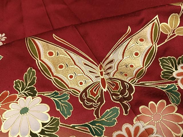 平和屋着物●豪華振袖　駒刺繍　花蝶文　暈し染め　金彩　正絹　逸品　AABK5256ph