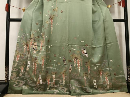 平和屋着物●訪問着　駒刺繍　短冊花文　金彩　正絹　逸品　未使用　AABK5259ph
